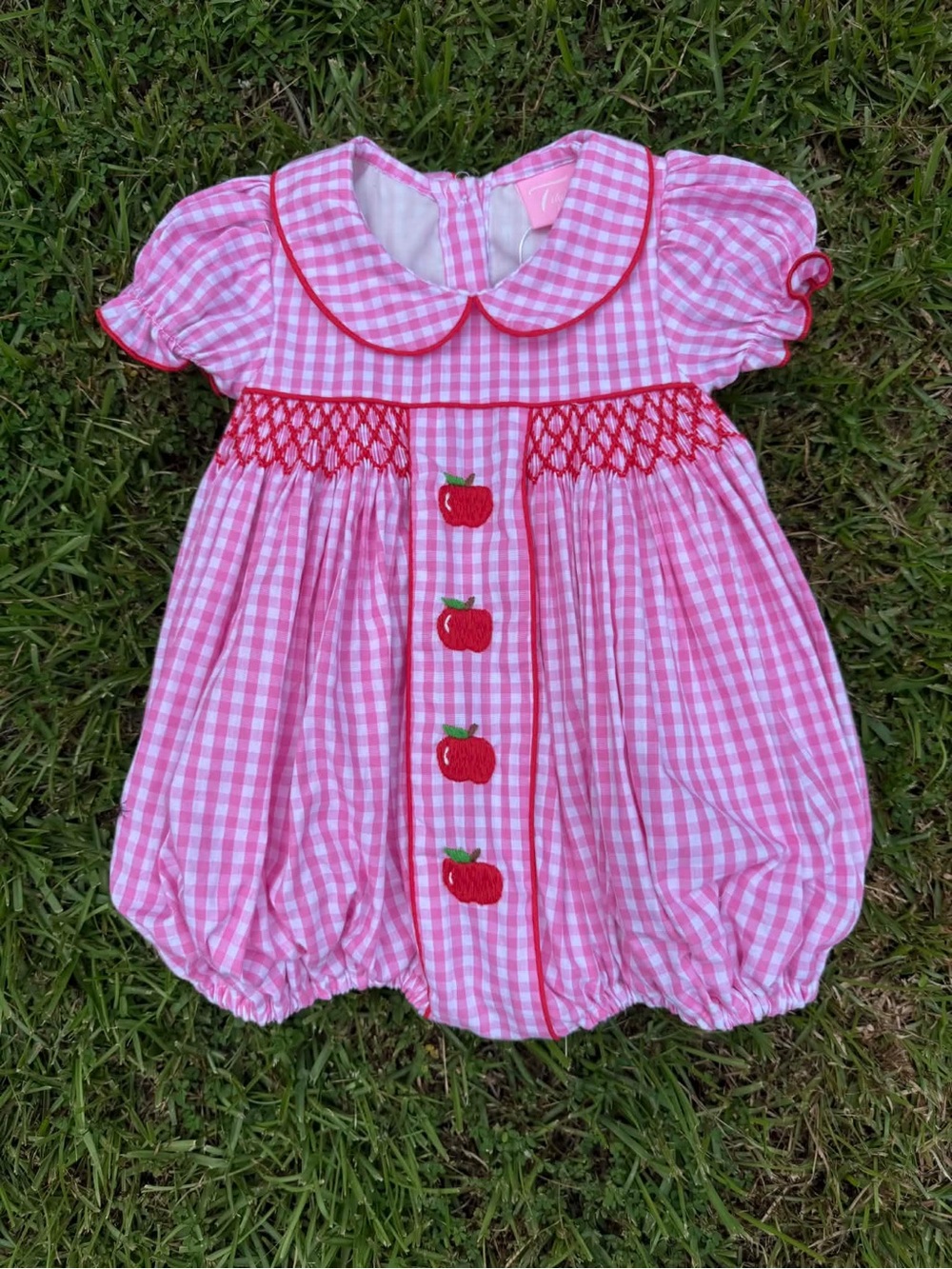 Gingham Apple Hand Smocked Bubble